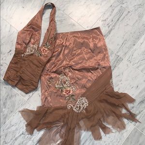 Adrianna Papell Bronze Silk Halter Blouse Skirt